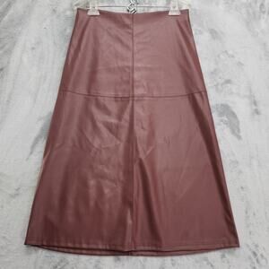 Soho Apparel Skirt Womens XL Brown Faux Leather Midi A-Line Back Zip Stretch